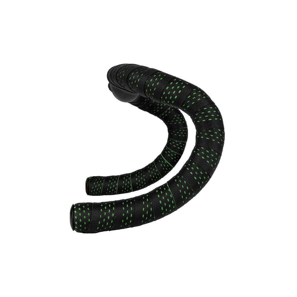 Hi Line Lux Bar Tape in black with green dotted pattern, curved bicycle handlebar tape