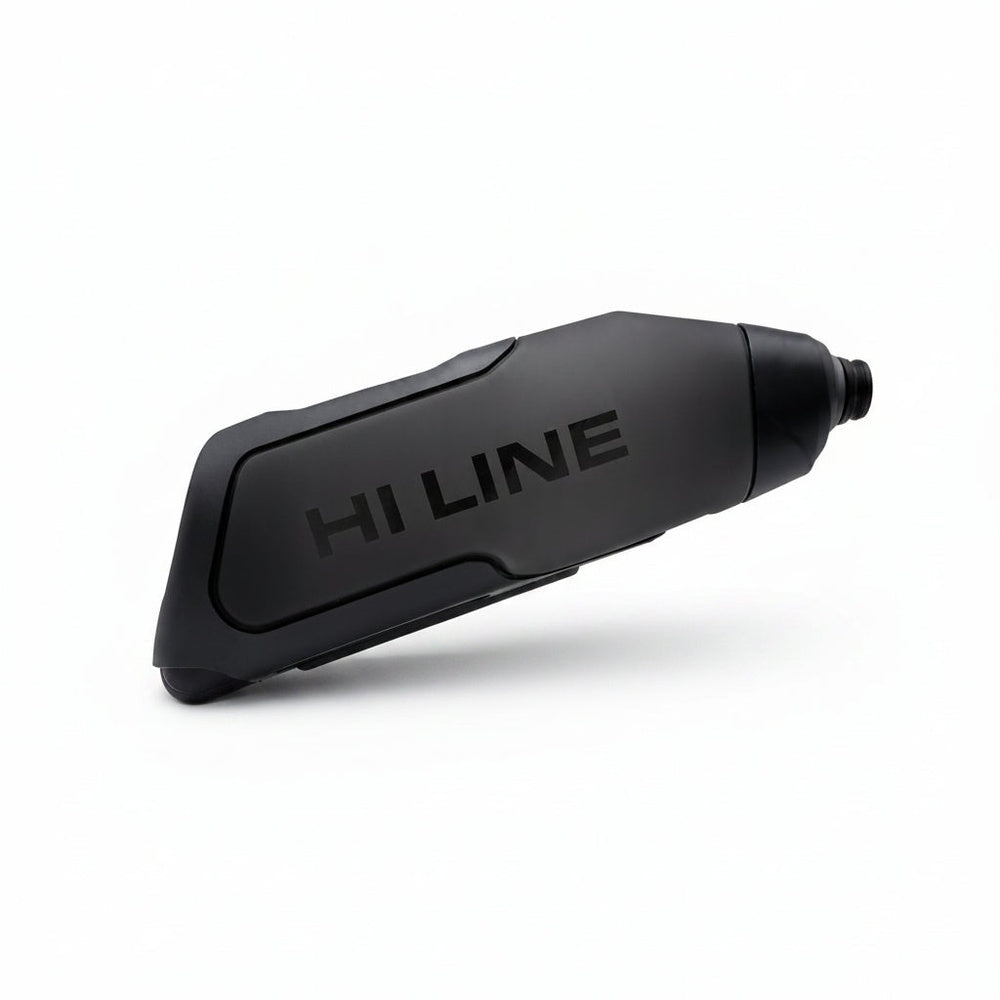 Hi Line Slipstream aero carbon bottle cage and bottle in matte black on white background