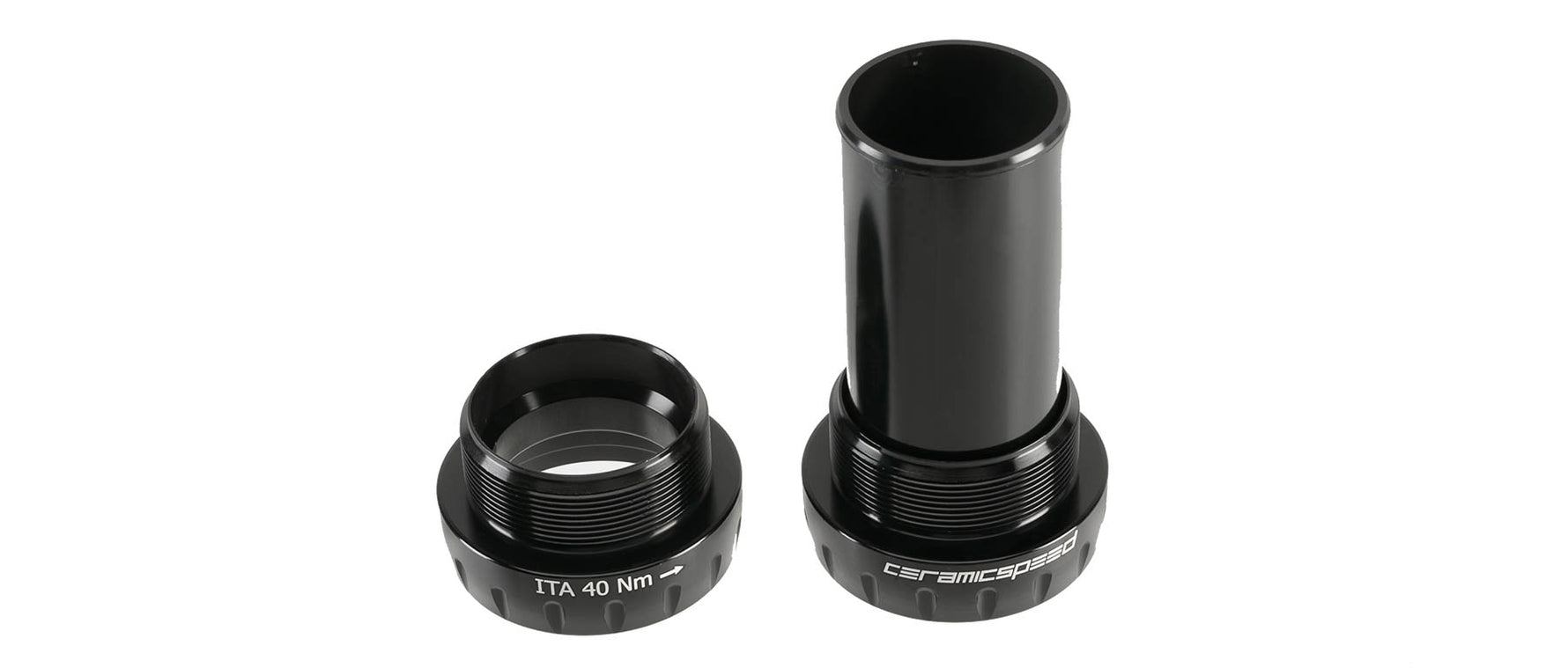 CeramicSpeed black Italian Shimano road bottom bracket with threaded cup and cylindrical bearing assembly