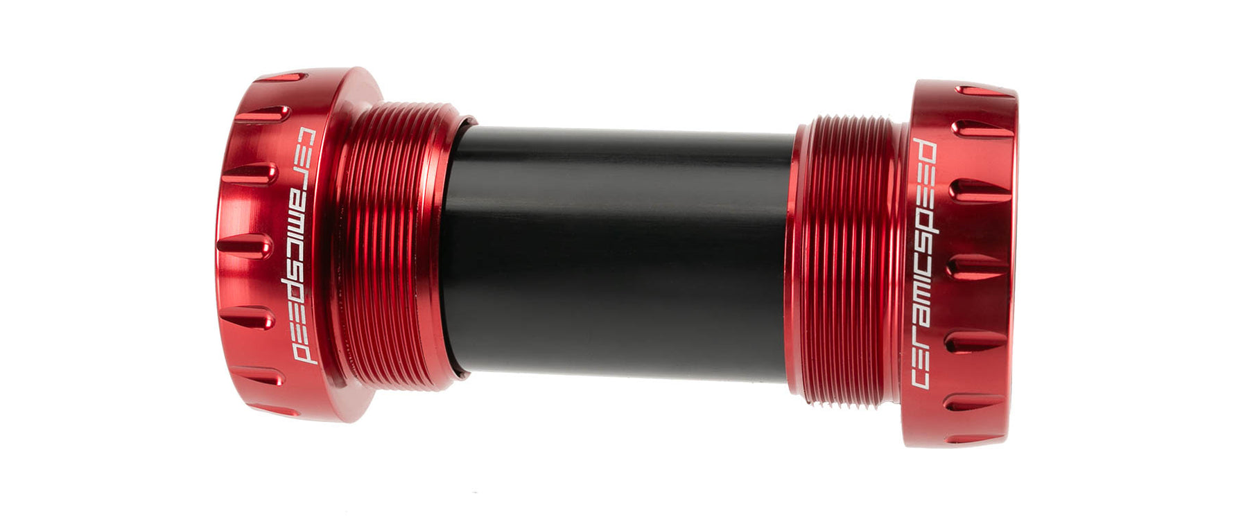 CeramicSpeed red anodized bottom bracket with threaded cups and black center spindle tube