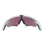 Oakley sport sunglasses with white frame and purple gradient lens on clean background