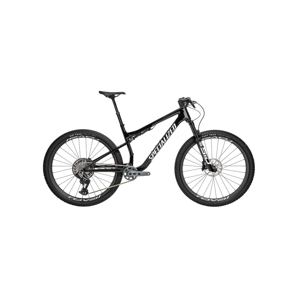 Specialized Epic 9 Expert full-suspension mountain bike in gloss black and white