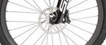 Close-up of Specialized Epic 9 Expert front wheel disc brake rotor and caliper