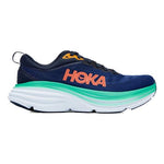 HOKA Bondi 8 women's running shoe in navy blue with teal midsole