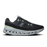 On Cloudsurfer women's running shoe in black with mint accents and signature cloud sole