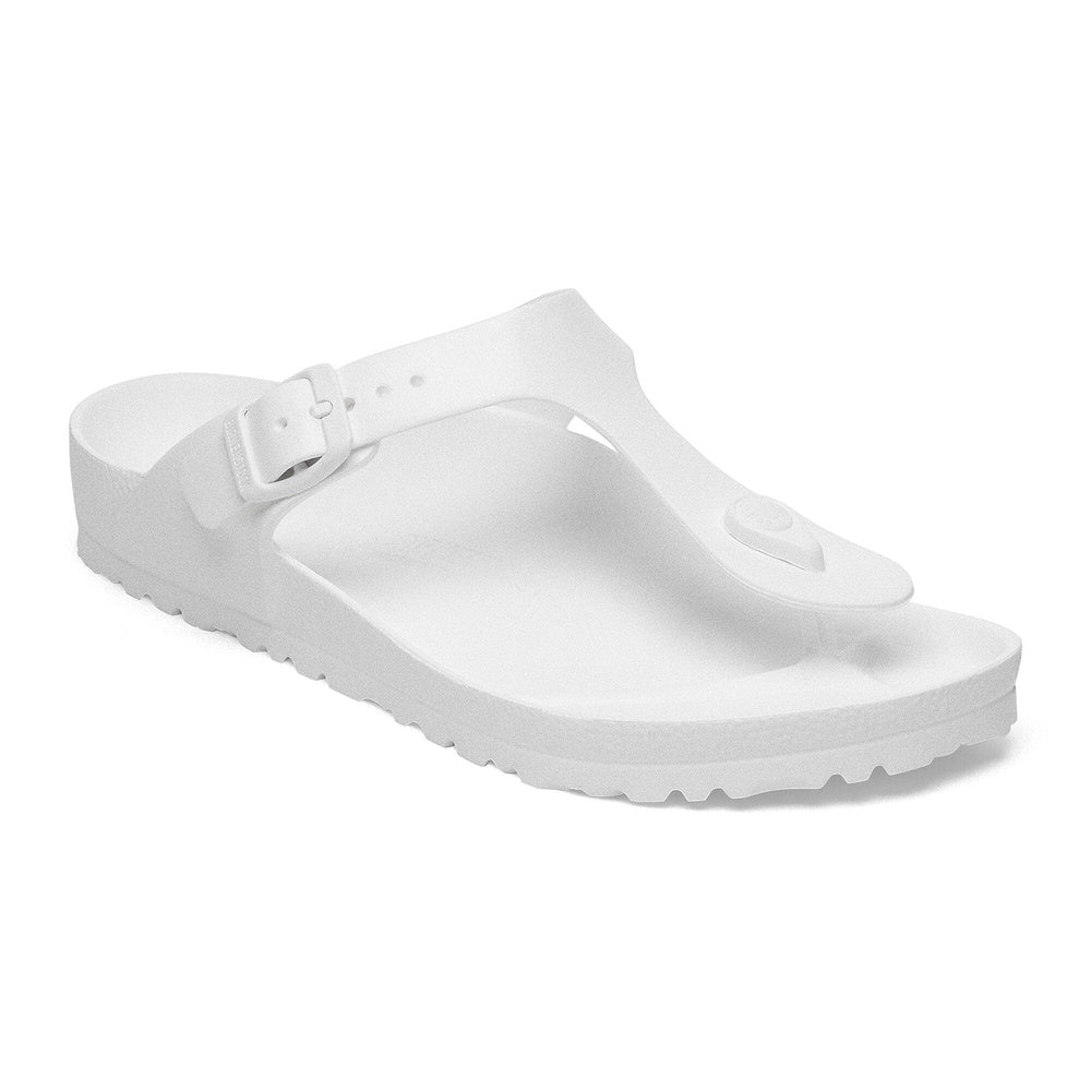 White Birkenstock Gizeh EVA sandal with adjustable strap and textured sole