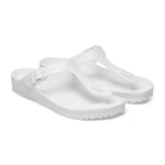 White Birkenstock Gizeh EVA sandals with T-strap design and buckle closure