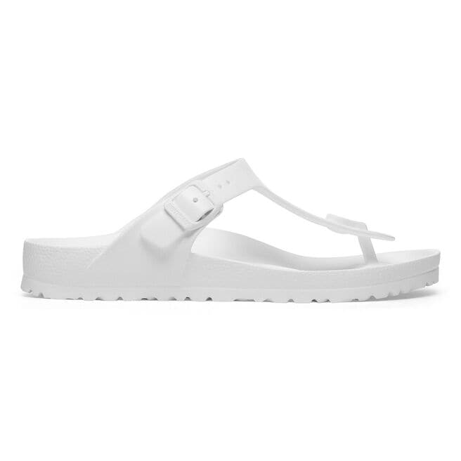 White Birkenstock Gizeh EVA thong sandal with adjustable buckle strap