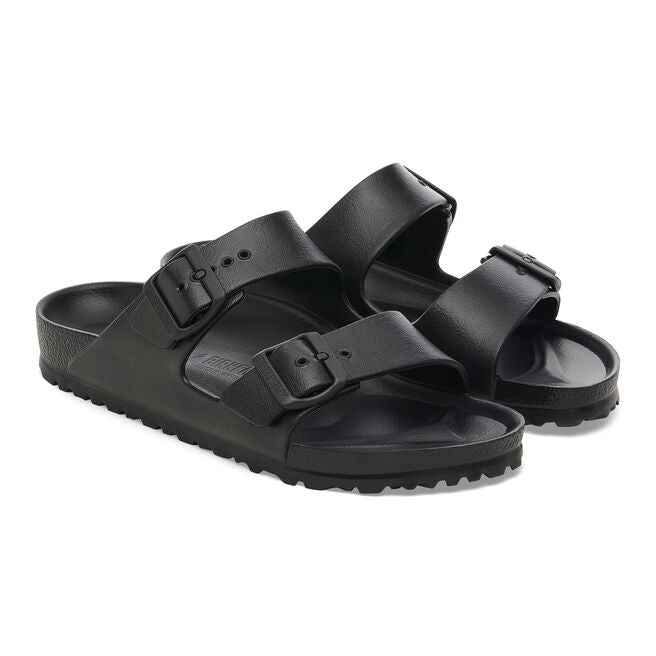 Black Birkenstock Arizona Essentials EVA sandals with two adjustable straps