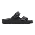 Black Birkenstock Arizona Essentials EVA two-strap sandals on white background