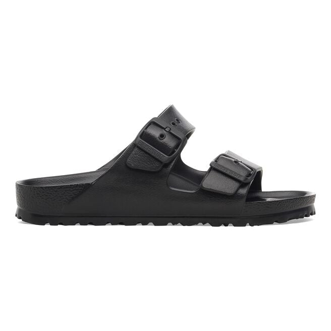 Black Birkenstock Arizona Essentials EVA two-strap sandals on white background