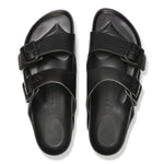Black Birkenstock Arizona Essentials EVA sandals with two adjustable straps on white background