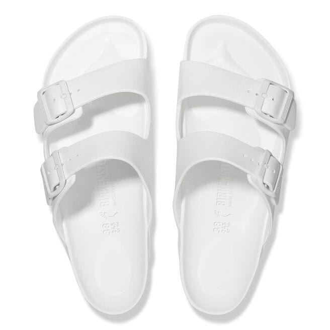 White Birkenstock Arizona Essentials EVA sandals with dual adjustable straps