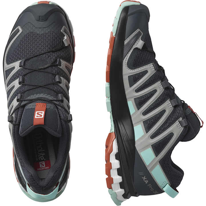Salomon XA Pro 3D v8 women's trail running shoes in ebony with mint and orange details