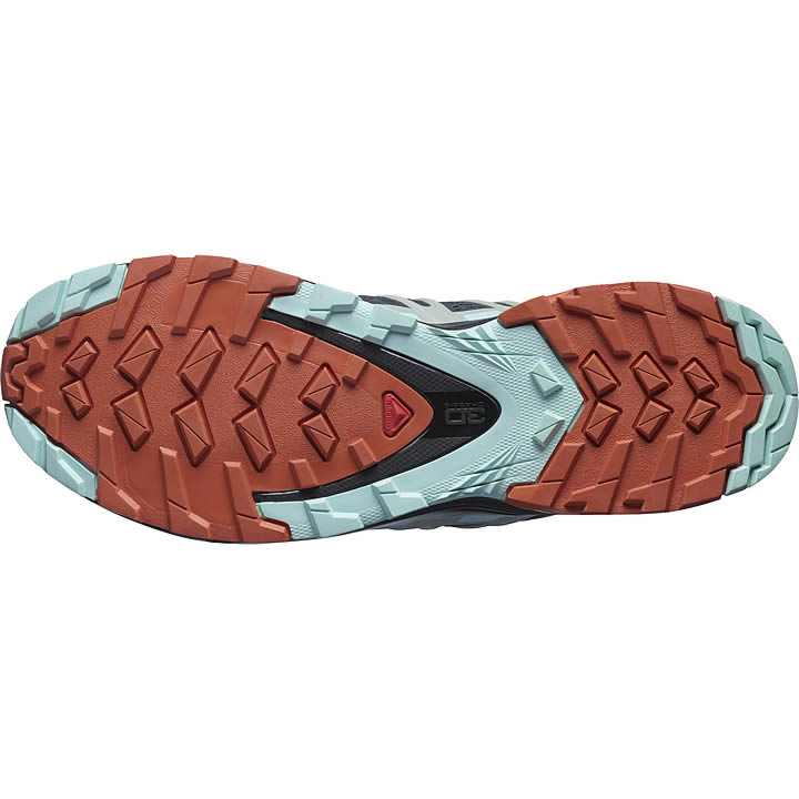 Salomon XA Pro 3D v8 Women's trail running shoe outsole in Ebony/Yucca/Mecca Orange colorway