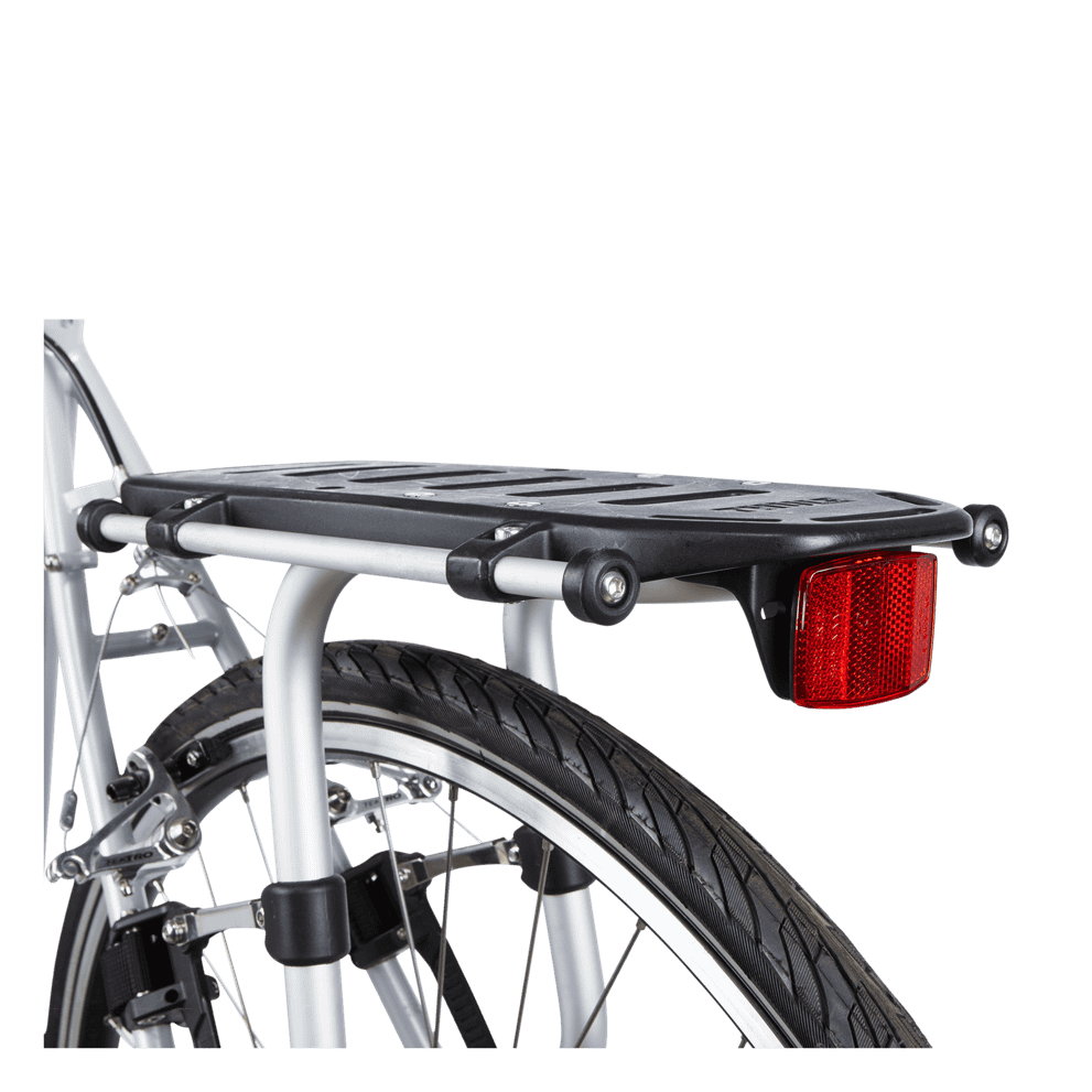 Thule Pack N Tour Rack in black mounted on bicycle rear wheel