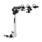 Thule Helium Pro 3-bike hitch rack in silver aluminum with black cradles and straps