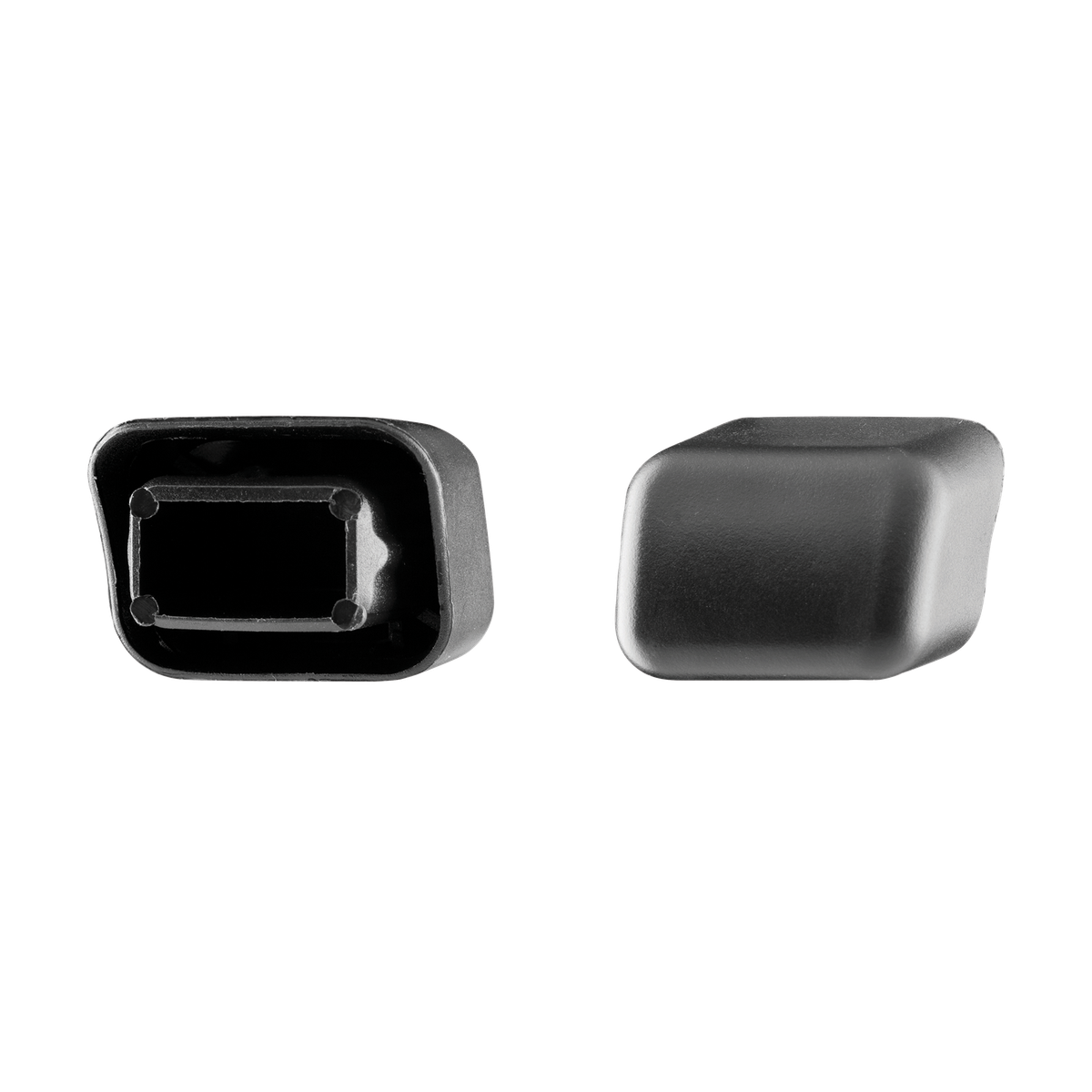 Thule Spar Tube End Cap in matte black shown from front and hollow interior views
