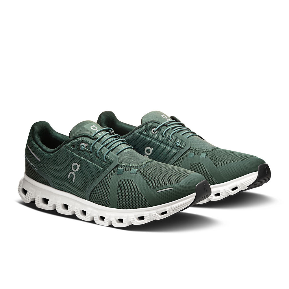On Cloud 5 men's running shoes in dark evergreen green with white CloudTec sole