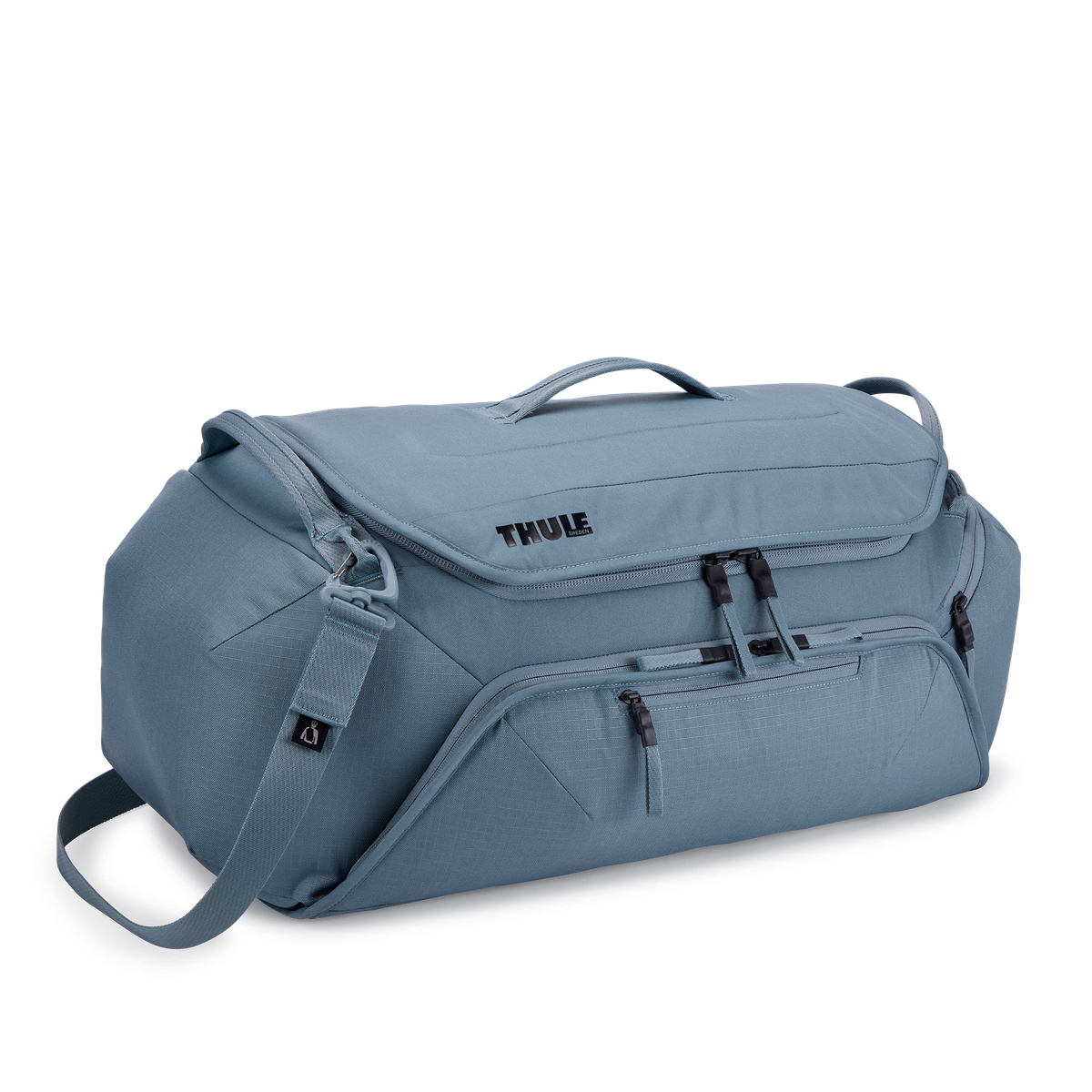 Thule Roundtrip Bike Duffel 55L in mid blue with shoulder strap and multiple compartments