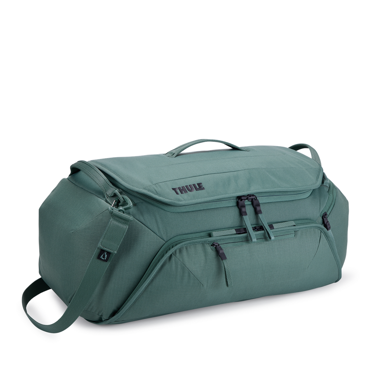 Thule Roundtrip bike duffel bag in hazy green with multiple compartments and straps