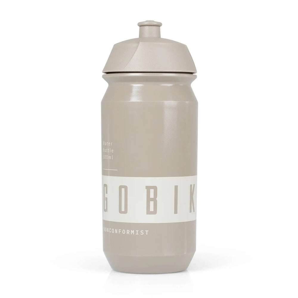 Gobik Shiva water bottle in beige overland color with white logo band