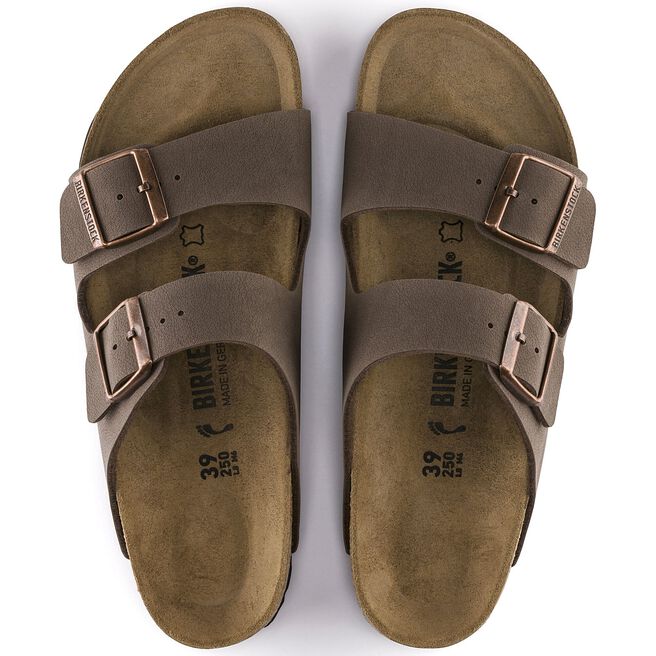 Birkenstock Arizona Birkibuc sandals in mocha brown with two adjustable straps