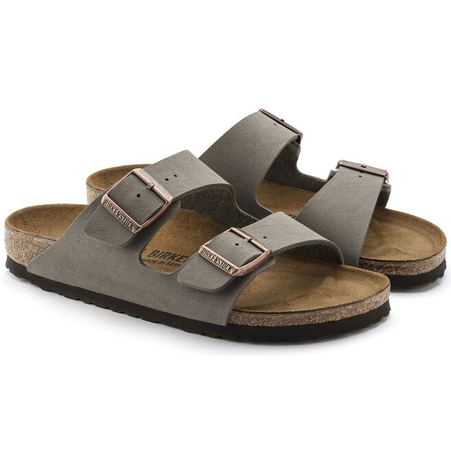 Birkenstock Arizona sandals in stone gray with two adjustable buckle straps