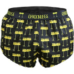 Black ChicknLegs men's split shorts with yellow chicken leg pattern print