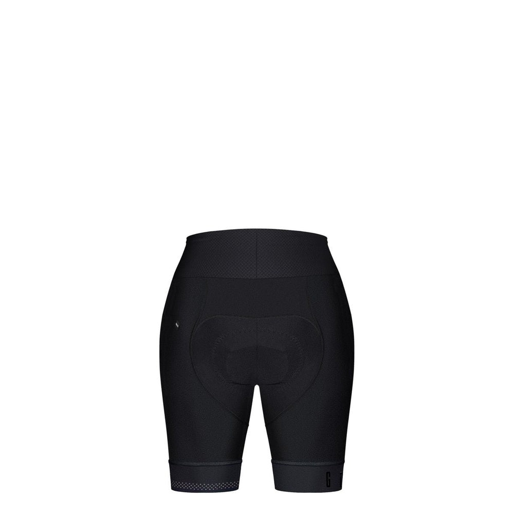 Black women's cycling shorts with high waistband and professional studio photography