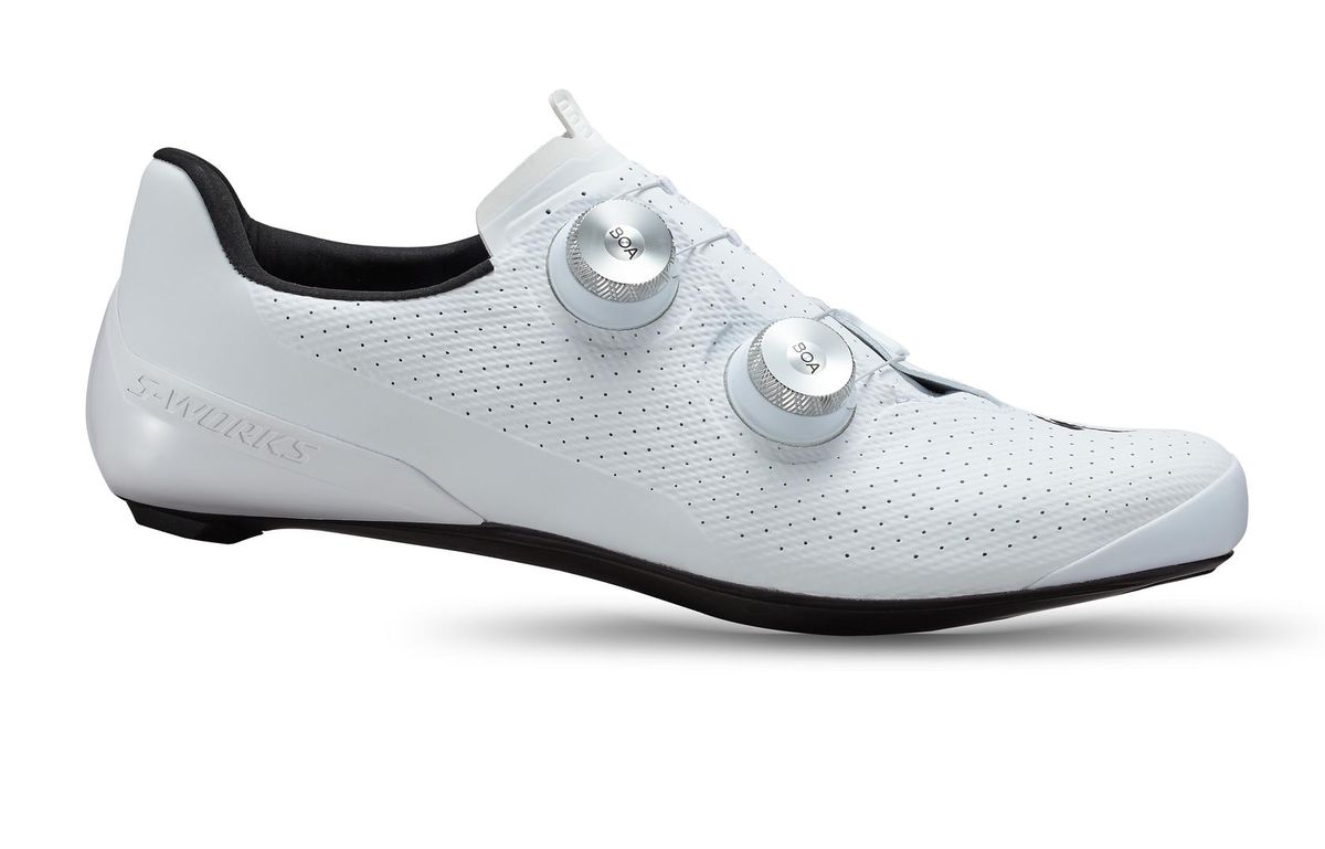 Specialized S-Works Torch cycling shoe in white with dual BOA dials