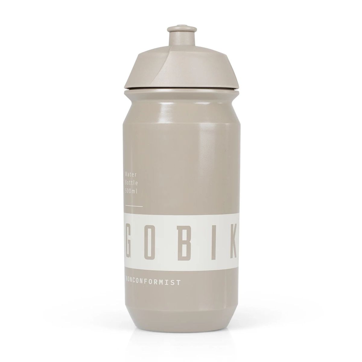 Gobik water bottle in overland beige color with white logo band