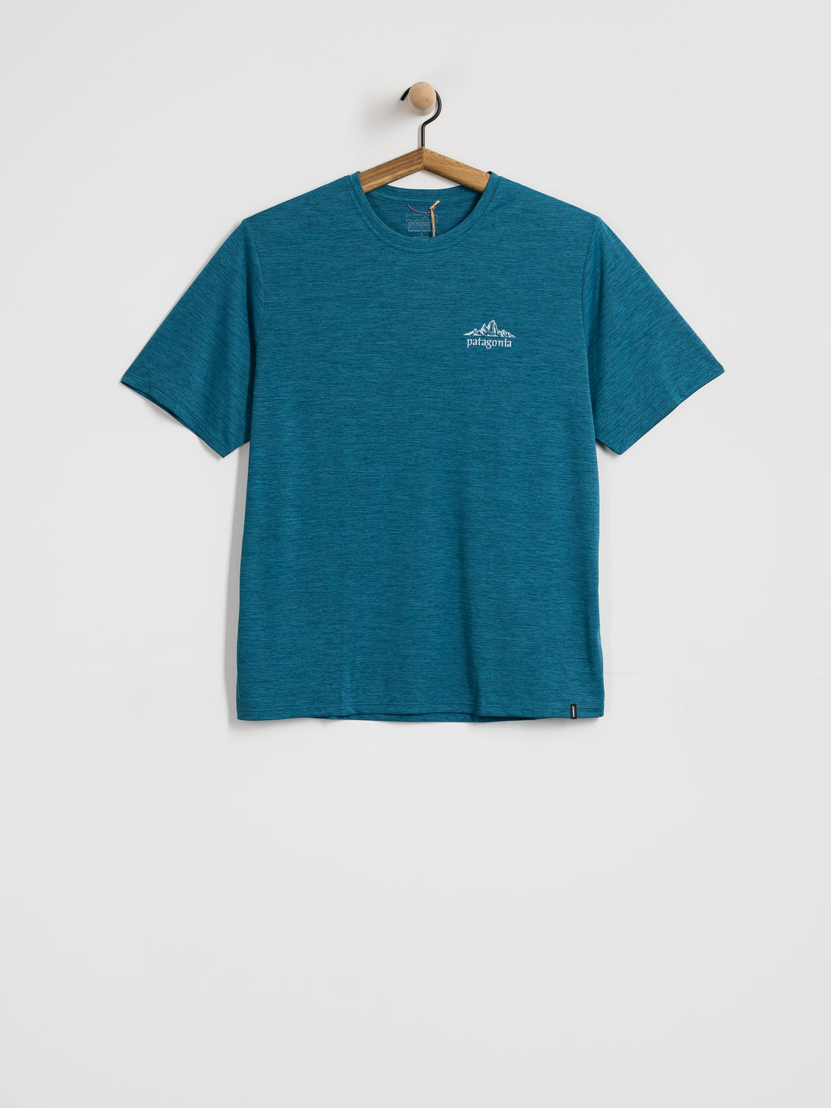 Patagonia Capilene Cool Daily Shirt front view in glacial blue with small chest logo