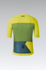 Gobik CX Pro cycling jersey in kiwi yellow with green and blue panels
