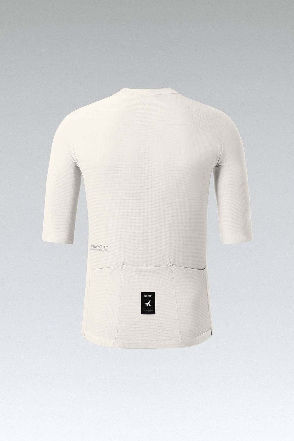 Gobik Phantom Jersey in cream color, back view showing brand label and rear pockets