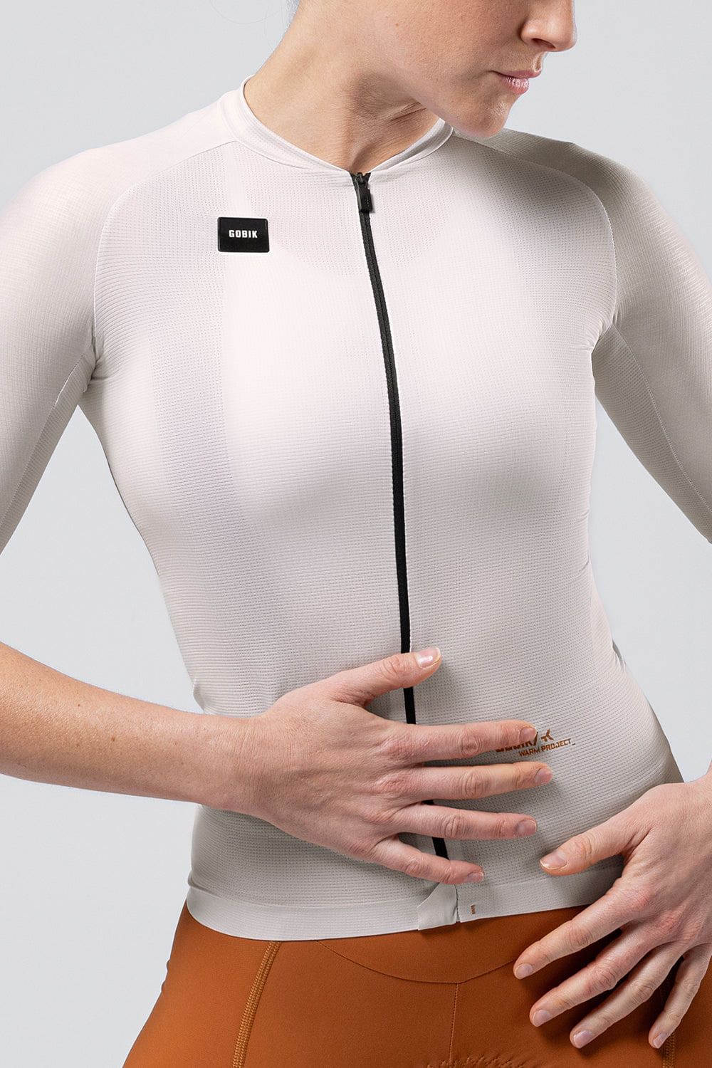 Gobik Infinity short sleeve cycling jersey in light gray with full zip front