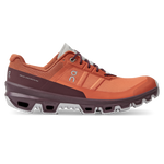 On Cloudventure men's trail running shoe in flare orange and mulberry colorway