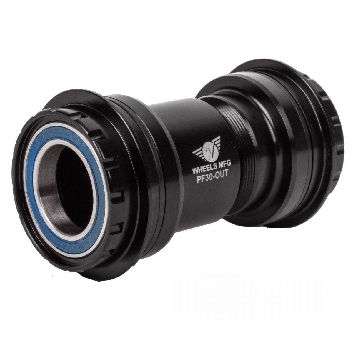 Wheels Manufacturing PF30-OUT Press Fit 30 bottom bracket with blue sealed bearings on white background