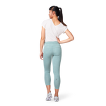 Women's On Running Tights 7/8 in sea green color, studio photo showing back view