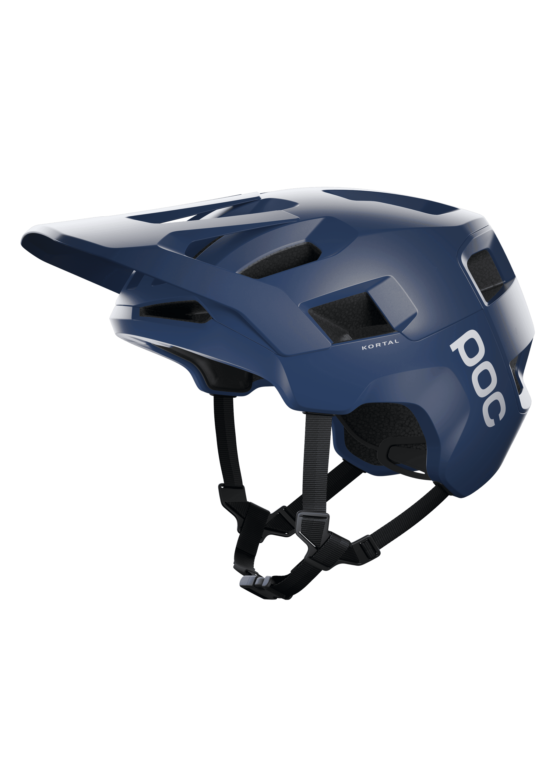 POC Kortal mountain bike helmet in LED blue matte finish with visor