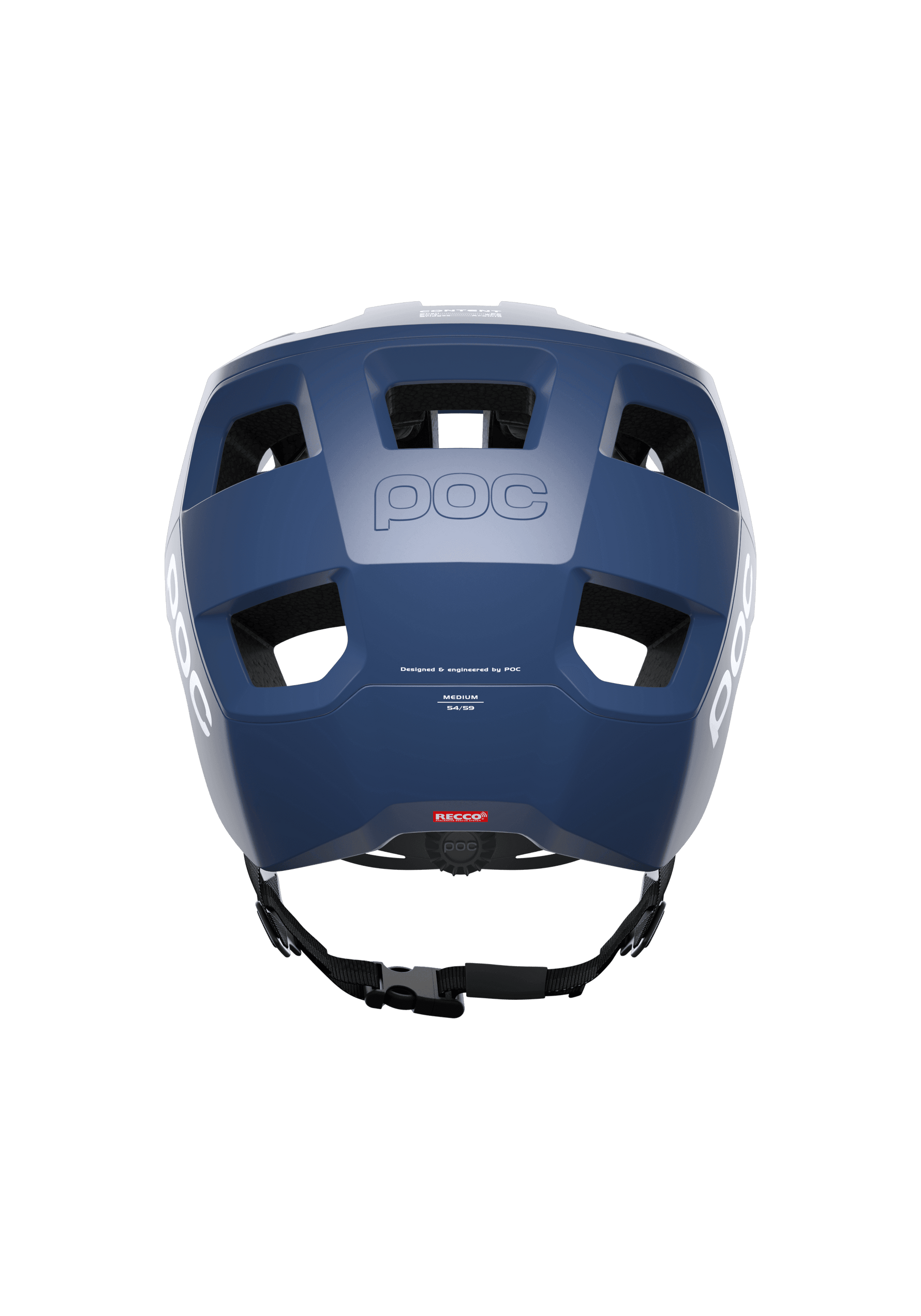 POC Kortal bike helmet in led blue matte color, rear view showing ventilation