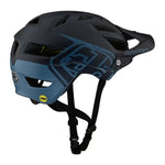 Troy Lee Designs A1 MIPS Classic Navy helmet rear three-quarter view with MIPS badge