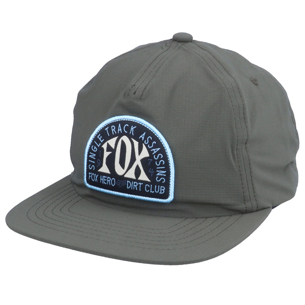 Fox Racing dark gray snapback hat with Single Track Assassins patch