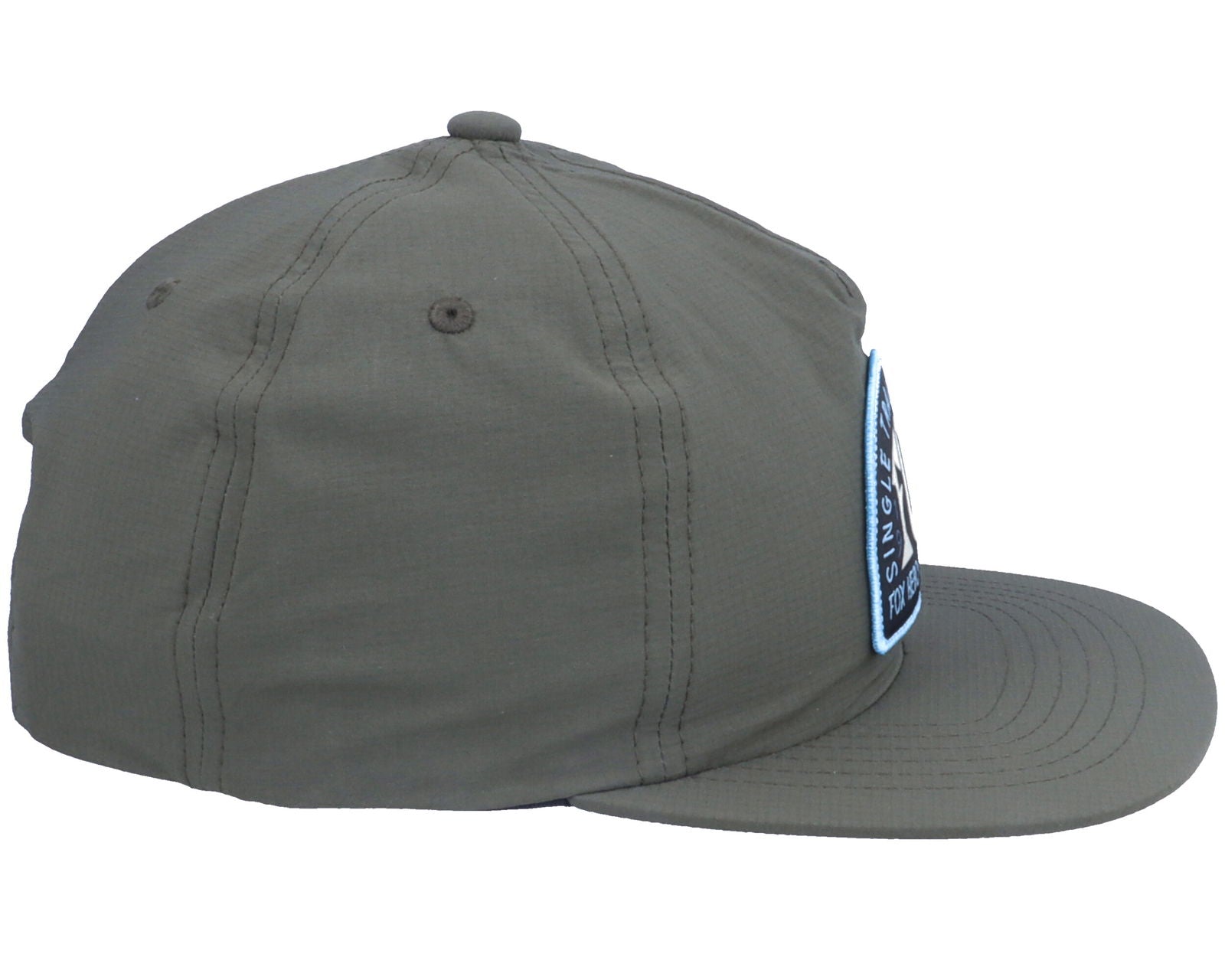 Fox Racing Single Track SB snapback hat in dark gray with blue Fox logo patch