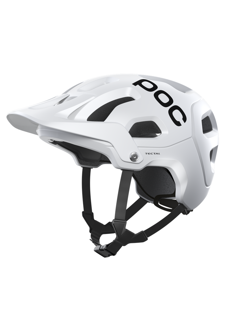 POC Tectal MTB helmet in Hydrogen White with ventilation holes and adjustable chin strap