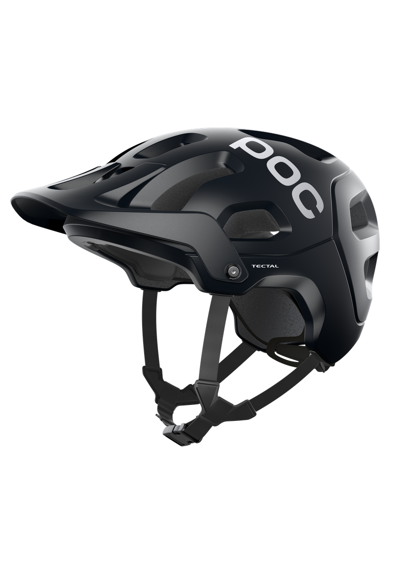 POC Tectal MTB helmet in Uranium Black with visor and ventilation openings