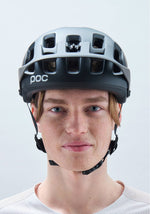 POC Tectal MTB helmet in Uranium Black worn by cyclist showing front view