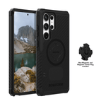 Black Rokform Samsung Galaxy S23 Ultra phone case with mounting system and included center plug