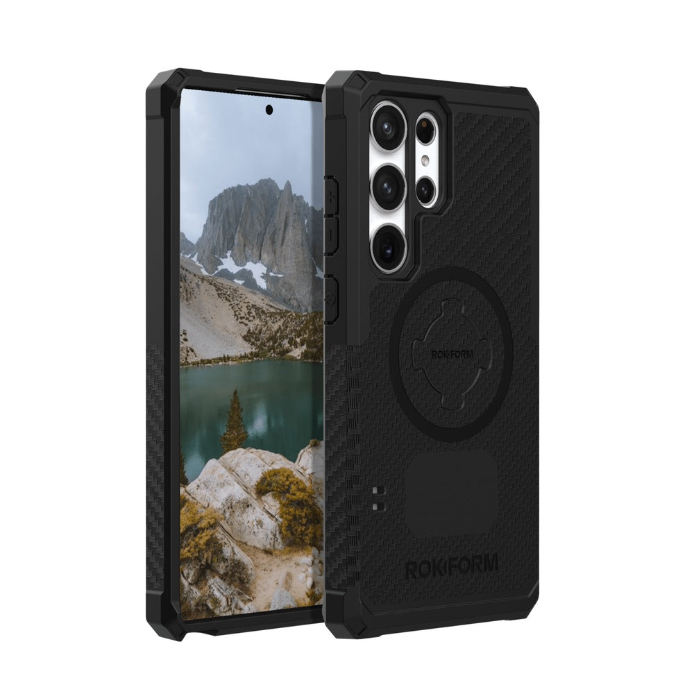 Black Rokform Samsung Galaxy S23 Ultra phone case with magnetic mount ring