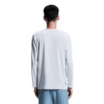 Back view of man wearing On Core Long-T in light gray fade color